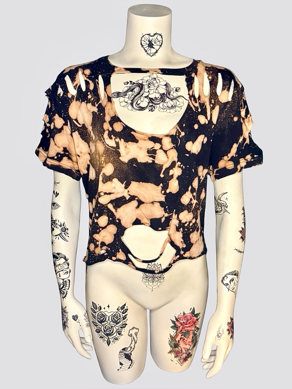 Bleach splattered shredded and distressed tshirt